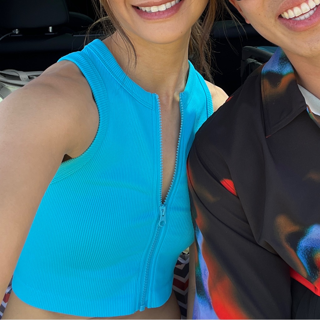 Dynamic One Size Blue Zip Sleeveless Crop Top